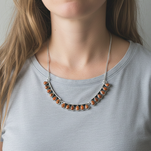 Collar de Concha de Ostra Espinosa Naranja Natural, Plata de Ley 925, Ajustable, Hecho a Mano, Collar con Diseño de Racimo, Joyería - Product Image 2