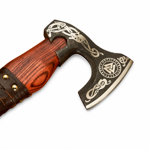 Hacha Tomahawk Hecha a Mano con Mango de Madera y Envoltura de Cuero, Hoja de Acero Forjado para Uso en Exteriores - Product Image 2