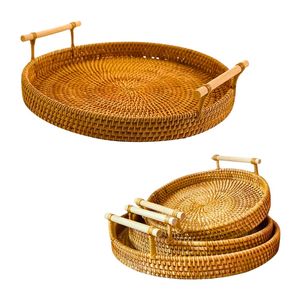 Handwoven RATTAN <b>TRAY</b> FRUIT STORAGE BASKET with Handles Gift, Decorative Storage and Serving <b>Tray</b> - Product Image 1
