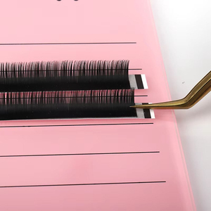 Pink Acrylic Eyelash Tile with Lines Printed Lash Extension Palette <b>Holder</b> Cute Lash Strip Board Organizer with Gold Tweezers - Product Image 3