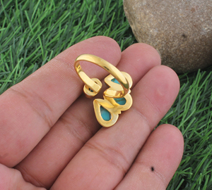 Anillo Vintage Unisex de Oro de 18K con Turquesa de Corte Ovalado, Estilo Bohemio, con Incrustaciones de Piedras Preciosas en Forma de Gota de Agua - Product Image 2