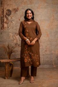 Ensemble Twinfeet pour femme : Kurti, pantalon et dupatta en pur coton de qualité supérieure, séchage rapide, coupe droite, longueur genou, idéal pour mariage, fête ou été - Product Image 5