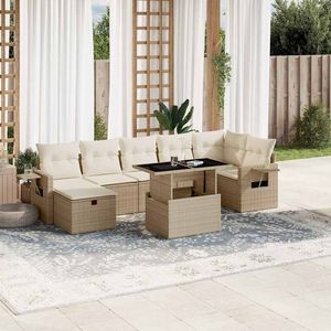 Grand ensemble de canapés de jardin avec accoudoirs réglables, beige, en rotin PE, meubles d'extérieur confortables - Product Image 1