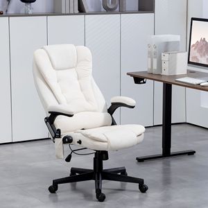 Sedia da Ufficio Direzionale con 6 Punti di Massaggio Vibrante, Schienale Alto in Velluto Bianco Crema, Altezza Regolabile, Materiale in Nylon - Product Image 2