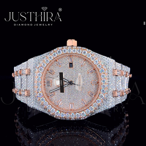 Reloj de Lujo con Incrustaciones de Moissanita, Tono Oro Rosa y Plata, Esfera Completamente Pavimentada, Estilo Hip Hop, Reloj de Pulsera Unisex - Product Image 2