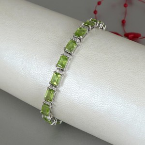 Natural Peridot Stone <b>Charm</b> Bracelet 925 Sterling Silver Gold Plated Luxury Green Gemstone Handmade Jewelry - Product Image 3