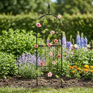 <b>Black</b> Metal Garden Trellis with Ornate Scroll Design Climbing Plant Support Panel for <b>Roses</b> Vines Outdoor Garden Decor - Product Image 2