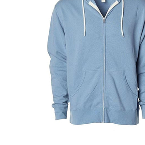 Sudadera con Capucha Azul Claro para Hombre, Cierre de Cremallera, Corte Regular, Forro Polar, Color Sólido, Diseño con Bolsillos, Ropa Casual de Otoño - Product Image 5