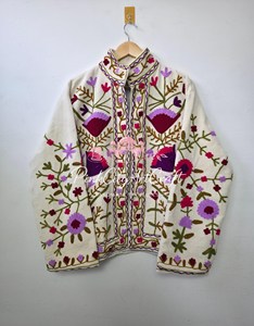 Handcrafted Suzani Embroidery Cotton Velvet Breathable Eco-Friendly <b>Quilted</b> Jacket Elegant Women Winter Regular Coat Boho Chic - Product Image 6