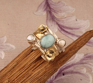 Luxury Natural Larimar Classic Wedding Band <b>Ring</b> 925 Sterling <b>Silver</b> Elegant <b>Statement</b> Jewelry High Quality Genuine Women's - Product Image 4