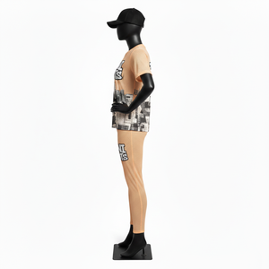 Conjunto de camiseta y leggings de malla de poliéster transpirable para mujer, 150 gsm, ligero, de secado rápido, con logo sublimado. Conjuntos para mujer. - Product Image 4