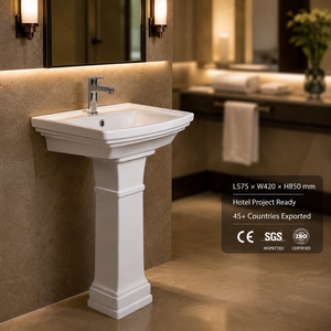 Lavabo de salle de bain rectangulaire sur pied en surface solide, design traditionnel, finition polie, drain intégré, capacité 12L - Product Image 2