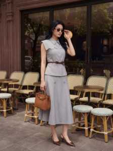 Blusa sin Mangas para Mujer, Gris, de Poliéster y Elastano, con Cuello Camisero y Botones, Elegante, para Oficina, Estilo Chic, Primavera-Verano, Tejido Sólido, MELA - Product Image 2