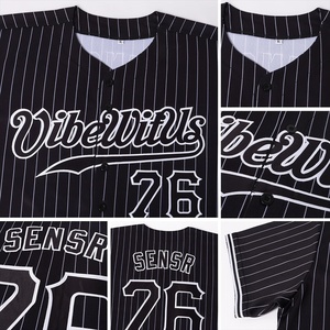 Top Quality OMMiZ Sublimation Print Embroidery Logo Men's Custom Black White Pinstripe Black-White Authentic <b>Baseball</b> Jersey - Product Image 3