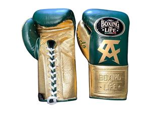 Guantes de Boxeo Profesionales No Boxing No Life - Guantes de Boxeo Profesionales de Cuero Premium en Azul Metálico y Dorado para Sparring y Trabajo con Saco de Boxeo - Product Image 3