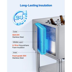 Seau à glace commercial en acier inoxydable, capacité maximale de 100,7 pintes (36 x 19 x 35 pouces), glacière avec couvercle coulissant, porte-bouteilles, bacs à boissons - Product Image 3