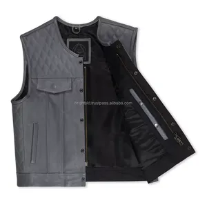 Gilet de motard en cuir véritable, robuste, avec compartiment dissimulé pour armes de poing, pour hommes - Product Image 6