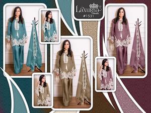 Vichitra élégant brodé Kurti Shalwar Kameez ensemble avec Farsi Salwar & Organza Dupatta tailles L à XXL - Product Image 6