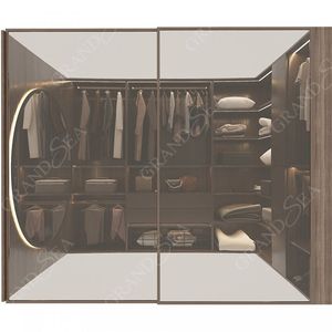 צבע חום כל הבית עיצוב מודרני מותאם אישית מלתחה עץ עם מראה דלת הזזה חדר שינה ארונות ארון בגדים - Product Image 6