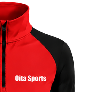 Women Quarter Zip Athletic <b>Top</b> <b>Red</b> <b>Long</b> <b>Sleeve</b> Fitted Sports Training Shirt High Collar Thumbhole Performance Activewear - Product Image 5