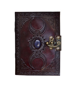 Tres lunas en relieve piedra incrustada hecho a mano cuero genuino diario sin forro libro en blanco de sombras Vintage hechizo libro A5 cuaderno - Product Image 6