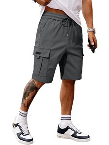 Comfortable Fit Men's Solid Casual Shorts Gym Running Breathable Lightweight Canvas Fabric Drawstring Closure 100% Polyester - Product Image 3