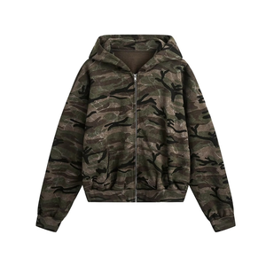 Men's Camouflage Printed <b>Zip</b>-Up Hoodie Oversized Regular Fit Casual Knitted Polyester <b>Hooded</b> Sweatshirt Autumn Style - Product Image 1