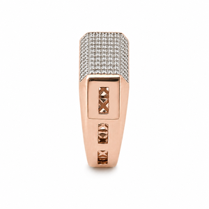 Mens 18KT Rose Gold Rectangular Micro Pave Cubic Zirconia Signet <b>Ring</b> Openwork Side Design Polished <b>Statement</b> Wedding Party - Product Image 3