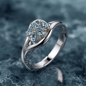 18K Solid Gold Blue Topaz Geometric <b>Statement</b> <b>Ring</b> Luxury Designer Fine Jewelry Custom Modern Gold <b>Ring</b> - Product Image 6