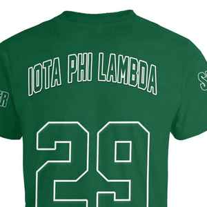 Iota Phi Lambda Custom V Neck T Shirt Emerald Green Sorority Tee Chapter Number Back Print Personalized Style Womens Fit Gift - Product Image 5