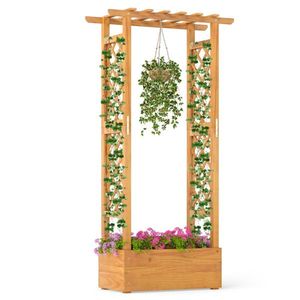Fioriera rialzata in legno alta 60 pollici con capacità di carico del tetto di 44 libbre, 2 tralicci laterali e mensola per vasi per patio e giardino - Product Image 1
