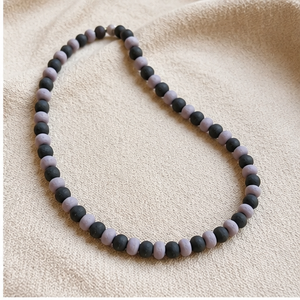 Modern KOTTRAVAI Stone Beaded Necklace <b>Polished</b> <b>Black</b> and Lavender Color Alternating Design From Tamil Nadu - Product Image 1