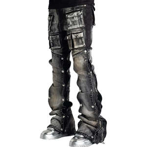 กางเกงยีนส์เดนิมผู้ชายสไตล์สตรีทแวร์ขายส่ง ทรงหลวม ใส่ได้ทั้งชายหญิง ระบายอากาศได้ดี เป็นมิตรกับสิ่งแวดล้อม กันลม ซักแบบสโตนวอช แต่งลายปะติด สำหรับฤดูหนาว - Product Image 2