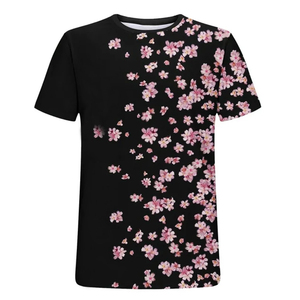 เสื้อยืดแขนสั้นสีดำสำหรับผู้ชาย พิมพ์ลายดอกไม้สีชมพู คอกลม ทรงลำลอง พิมพ์ลายดิจิทัล ผ้าถักโพลีเอสเตอร์ - Product Image 1