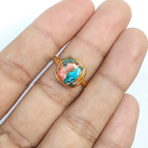 Gold Plated Oyster Ring Handmade Shell Gemstone Ring <b>Statement</b> Jewelry - Product Image 2