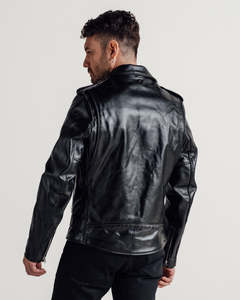 Chaqueta de Motociclista de Cuero Genuino Negro para Hombre, Cuello Camisero, Cierre de Cremallera, Corte Ajustado, Largo Regular, Estilo Otoñal - Product Image 2