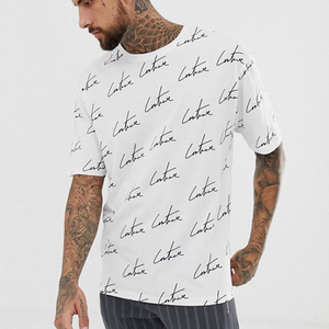 T-shirt blanc à manches courtes pour homme avec motif imprimé lettres, coupe classique, col rond, style décontracté, tissu jersey 100% coton - Product Image 2