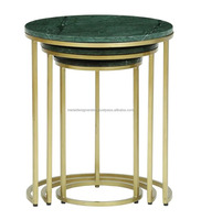 Ensemble de 3 Tables couleur or, meubles de rangement en granit vert/marbre, bout avec tabouret de rangement polyvalent, simples et attrayants
