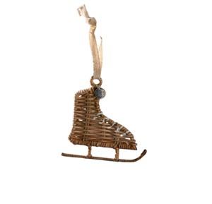 Adorno navideño de ratán con forma de hongo y cinta de tela para colgar en el árbol de invierno. - Product Image 3