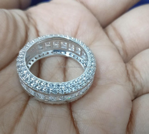 Moissanite Full <b>Eternity</b> Band <b>Ring</b> 925 <b>Sterling</b> <b>Silver</b> Rhodium Plated Princess Cut Channel Setting Unisex Wedding Jewelry - Product Image 4