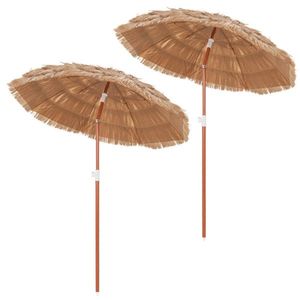 Set di 2 Ombrelloni da Esterno Tropicali Naturali da 1,8 m con Tetto in Paglia e Base con Pulsante di Inclinazione - Product Image 1