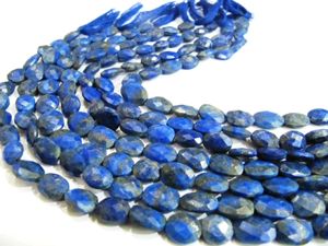 Perles de pierres précieuses ovales facettées en lapis-lazuli naturel, vendues par brin - Product Image 1