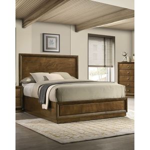 Letto con pannelli in legno di noce stile transizionale, robusto, 1 pezzo, matrimoniale, mobili per camera da letto di alta qualità - Product Image 1