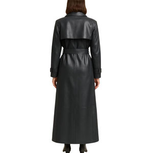 Manteau long en cuir véritable pour femme, de qualité supérieure, respirant, à la mode, manches longues, en promotion - Product Image 2