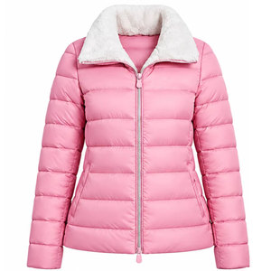 Chaqueta Acolchada Rosa para Mujer, con Cuello de Piel Sintética, Cierre de Cremallera, Chaqueta de Invierno Informal para la Calle - Product Image 1