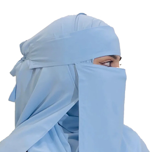 Niqab bleu clair uni pour femmes, couvre-visage islamique modeste, usage quotidien, hijab en coton, style Moyen-Orient - Product Image 2