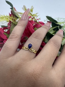 Natural <b>Lapis</b> <b>Lazuli</b> Crown <b>Ring</b> Gold Plated Handmade Blue Teardrop Gemstone Statement Cocktail <b>Ring</b> for Women - Product Image 1