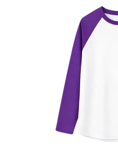 Custom Purple White Raglan Long Sleeve T Shirt Men Cotton Casual Contrast Crew Neck <b>Baseball</b> <b>Tee</b> OEM Manufacturer Supplier - Product Image 3