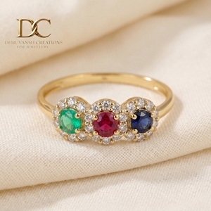 Bague de luxe en or massif 14 carats avec diamant de laboratoire, saphir bleu, rubis sang de pigeon et émeraude colombienne, bijoux pour femmes - Product Image 4