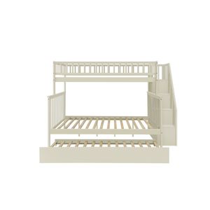 Cream Twin Over Full Stairway <b>Bunk</b> <b>Bed</b> <b>with</b> <b>Trundle</b> Kids' <b>Beds</b> Product - Product Image 2